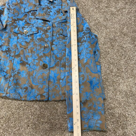 KINDRED SPIRIT Floral Brocade Jacket Large Turquoise Waist Length Tooled Design - Picture 15 of 16